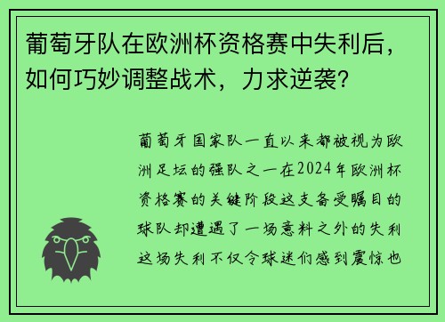 葡萄牙队在欧洲杯资格赛中失利后，如何巧妙调整战术，力求逆袭？